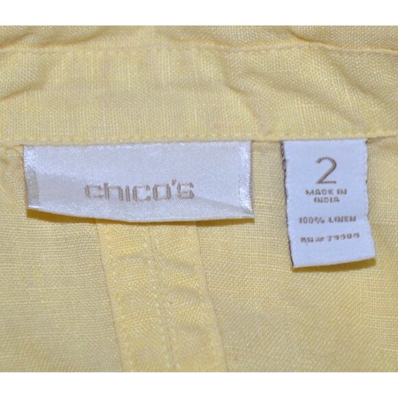 Chico's Butter Yellow Button Front Linen Jacket Size 3 XL 3/4 Roll Tab Sleeves - Picture 11 of 12